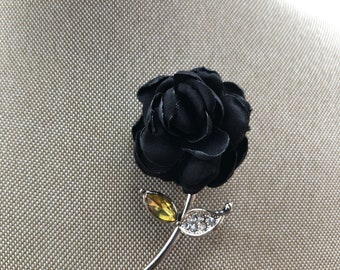 Black Flower Lapel Pin | Black Wedding Groomsmen boutonniere | Black Brooch Pin