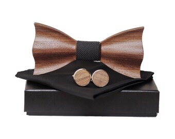 Black wooden bow tie | Wedding wooden bow tie sets | Mens tie tie