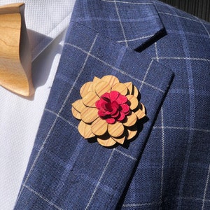 Wooden Lapel Pin, Wood Enamel Pin, Wood Wedding Lapel Pin Flower, Groomsmen Wedding Boutonniere Lapel Pin