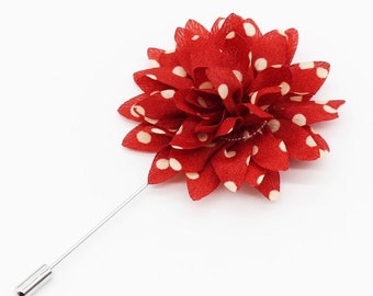 Red and white polka dot flower lapel Pin