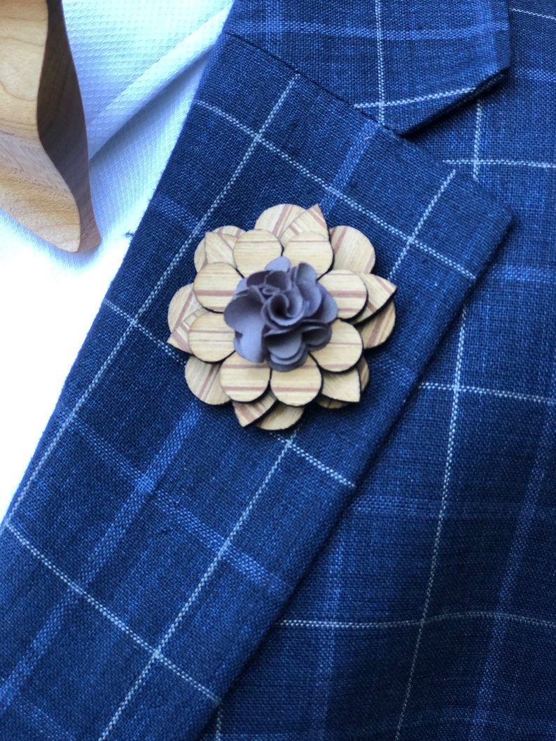 Wooden Flower Lapel Pin Enamel Pin Wood Wedding Lapel Pin Etsy
