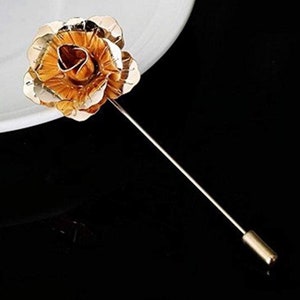 Gold Lapel Pin Rose Flower enamel Pin. Wedding Lapel Pin Flower Groomsmen Wedding Boutonniere Lapel Pin image 2