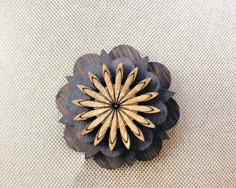 Multi Wooden Blossom  Flower Lapel Pin