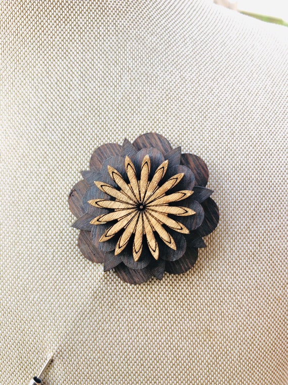 Multi Wooden Blossom Flower Lapel Pin | Etsy