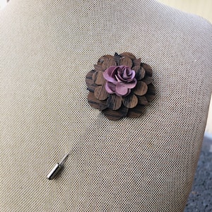 Wooden Flower Lapel Pin