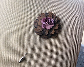 Wooden Flower Lapel Pin