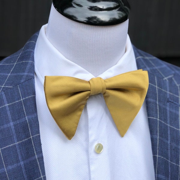 Gold Mens Bow tie Wedding Pre Tied Bow Tie, groomsman Oversized Gift Bowtie, Large Bow Tie