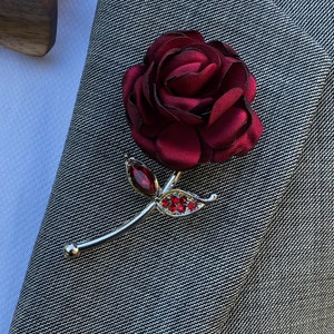 Rose Flower Red Lapel Pin, Enamel Pin, Wedding Lapel Pin Flower, Groomsmen Green Wedding Boutonniere Lapel Pin image 6