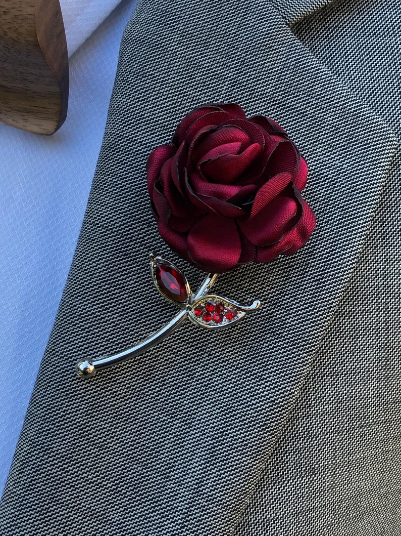 Rose Flower Red Lapel Pin, Enamel Pin, Wedding Lapel Pin Flower, Groomsmen Green Wedding Boutonniere Lapel Pin image 6