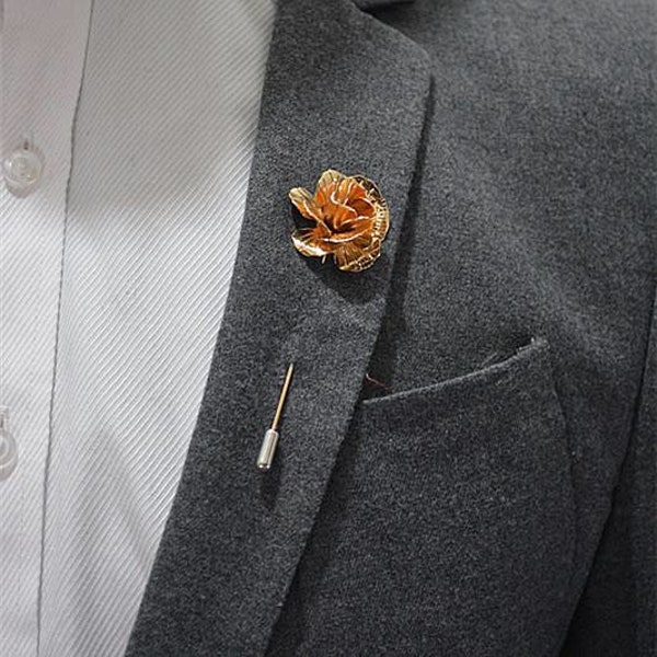 Gold Lapel Pin Rose Flower enamel Pin. Wedding Lapel Pin Flower Groomsmen Wedding Boutonniere Lapel Pin