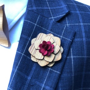 Wooden Lapel Pin, Wood Enamel Pin, Wood Wedding Lapel Pin Flower, Groomsmen Wedding Boutonniere Lapel Pin