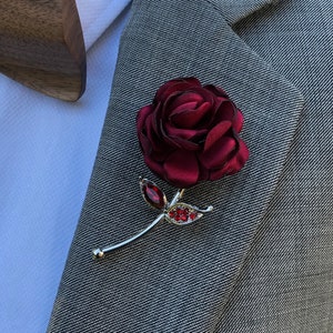 Rose Flower Red Lapel Pin, Enamel Pin, Wedding Lapel Pin Flower, Groomsmen Green Wedding Boutonniere Lapel Pin image 8