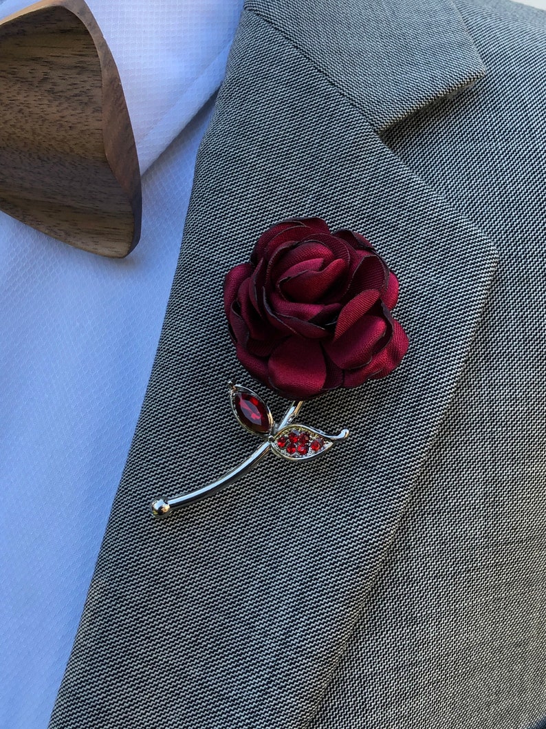 Rose Flower Red Lapel Pin, Enamel Pin, Wedding Lapel Pin Flower, Groomsmen Green Wedding Boutonniere Lapel Pin image 8