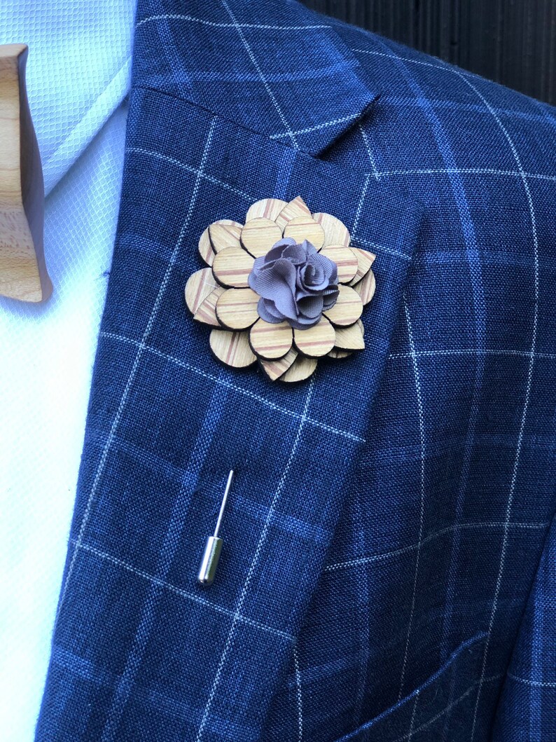 Wooden Flower Lapel Pin Enamel Pin Wood Wedding Lapel Pin Etsy
