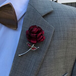Rose Flower Red Lapel Pin, Enamel Pin, Wedding Lapel Pin Flower, Groomsmen Green Wedding Boutonniere Lapel Pin image 7