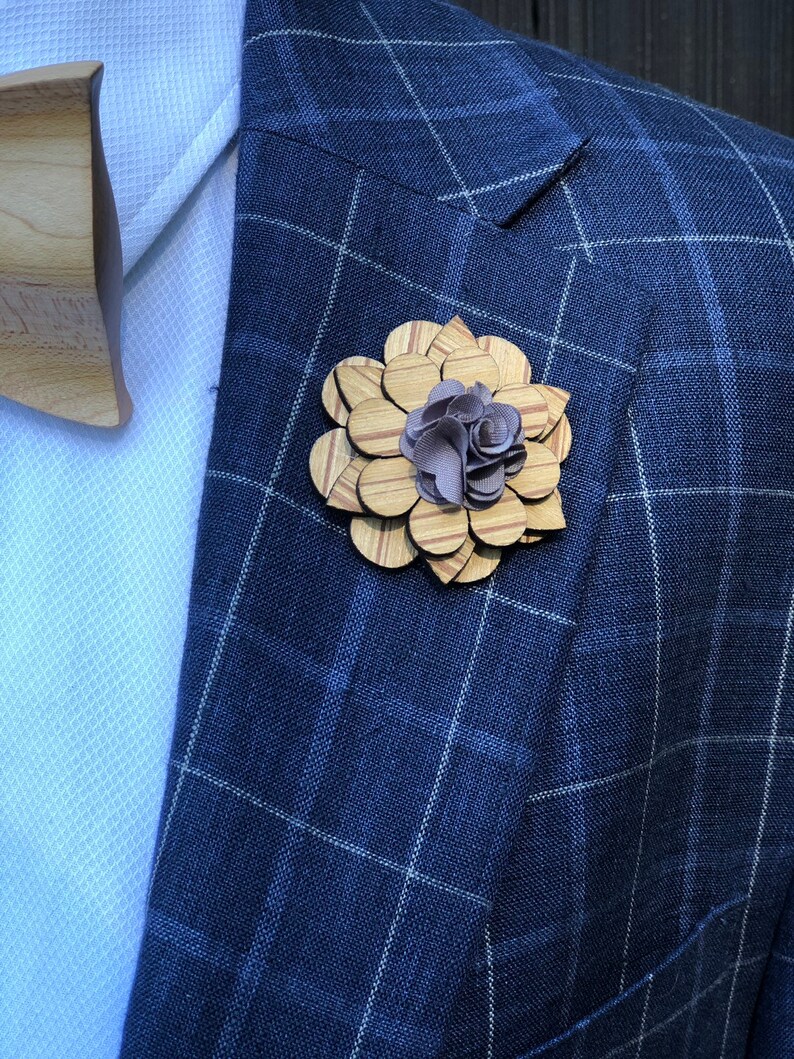 Wooden Flower Lapel Pin Enamel Pin Wood Wedding Lapel Pin Etsy