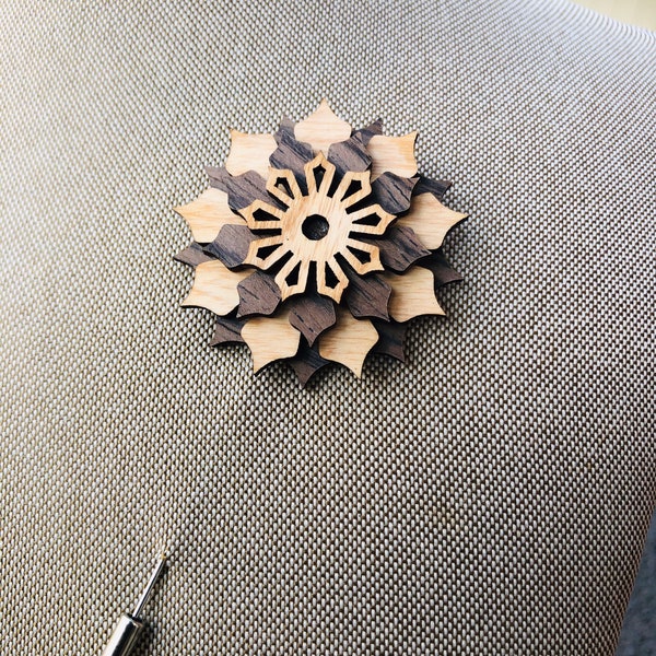 Multi Wooden Lapel Flower Pin