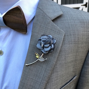 Rose Flower Gray Lapel Pin, Enamel Pin, Wedding Lapel Pin Flower ...