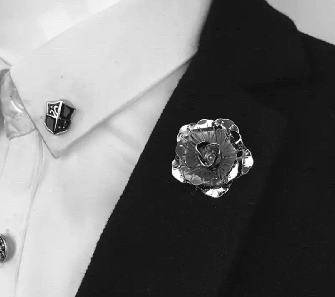 Silver Lapel Pin Enamel Pin Wedding Lapel Pin Flower Etsy