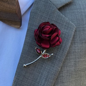 Rose Flower Red Lapel Pin, Enamel Pin, Wedding Lapel Pin Flower, Groomsmen Green Wedding Boutonniere Lapel Pin image 10