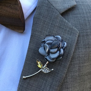 Rose Flower Gray Lapel Pin, Enamel Pin, Wedding Lapel Pin Flower, Groomsmen Green Wedding Boutonniere Lapel Pin