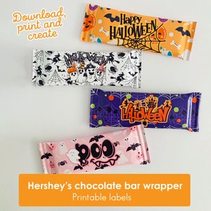 Embrulhos de chocolate para Halloween para impressão, chocolates para Halloween, embalagens para Halloween