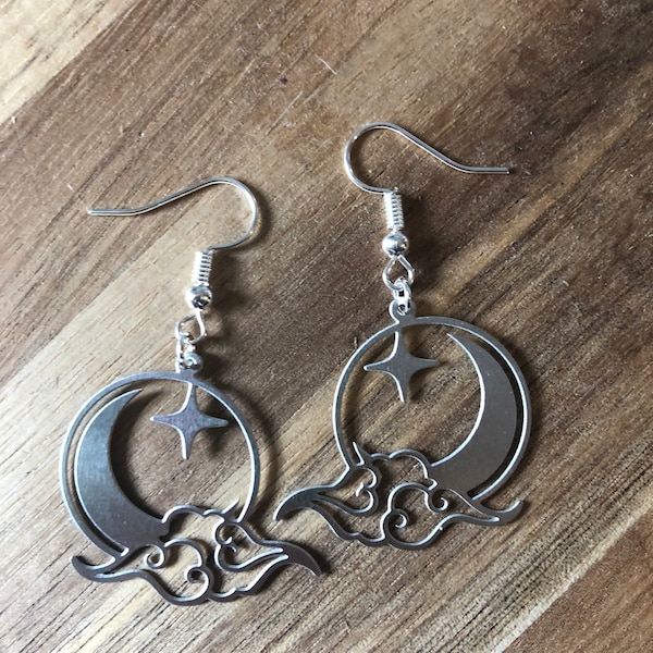 Mystical moon earrings • sterling silver 925, clip on or silver plated backs • witchy earrings •