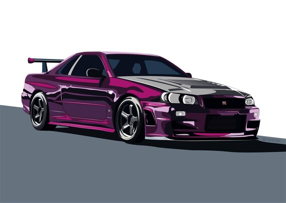 Nissan Skyline R34 Gtr Print Midnight Purple Etsy Nissan Skyline R34 Gtr Print Midnight Purple Etsy