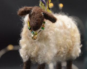 Needle Felted Sheep Ornament: Handmade Wool Farm Decor