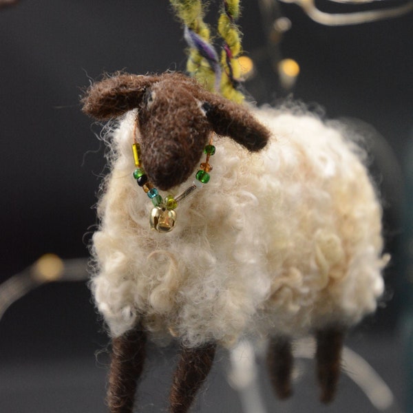 Darling Sheep Hanging Ornament, Needle Felted Sheep, Suffolk Sheep Ornament, Black Faced Sheep