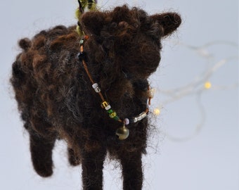 Brown Sheep Hanging Ornament, Needle Felted Sheep, Wool Christmas Sheep Ornament, OOAK Handmade