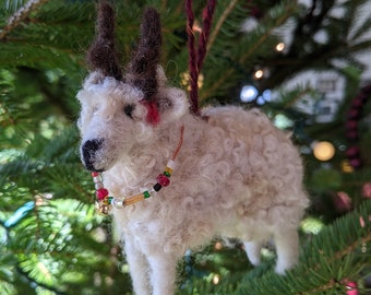 Reindeer sheep Hanging Ornament, Needle Felted Sheep, Cotswold Sheep Ornament