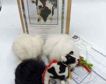 Needle Felting Holstein Cow Ornament Kit: DIY Craft