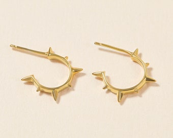 Women's Multi Hoop C-Shape Post Earrings - Gold Split Triple Hoop, Dainty Huggie Stud, Hypoallergenic - View #2