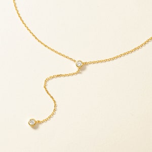 CZ Diamond Lariat, Layering Necklace, Lariat Necklace Diamond, Gold Y Necklace, Rose Gold Lariat, Long Lariat Necklace, Dainty Y Necklace