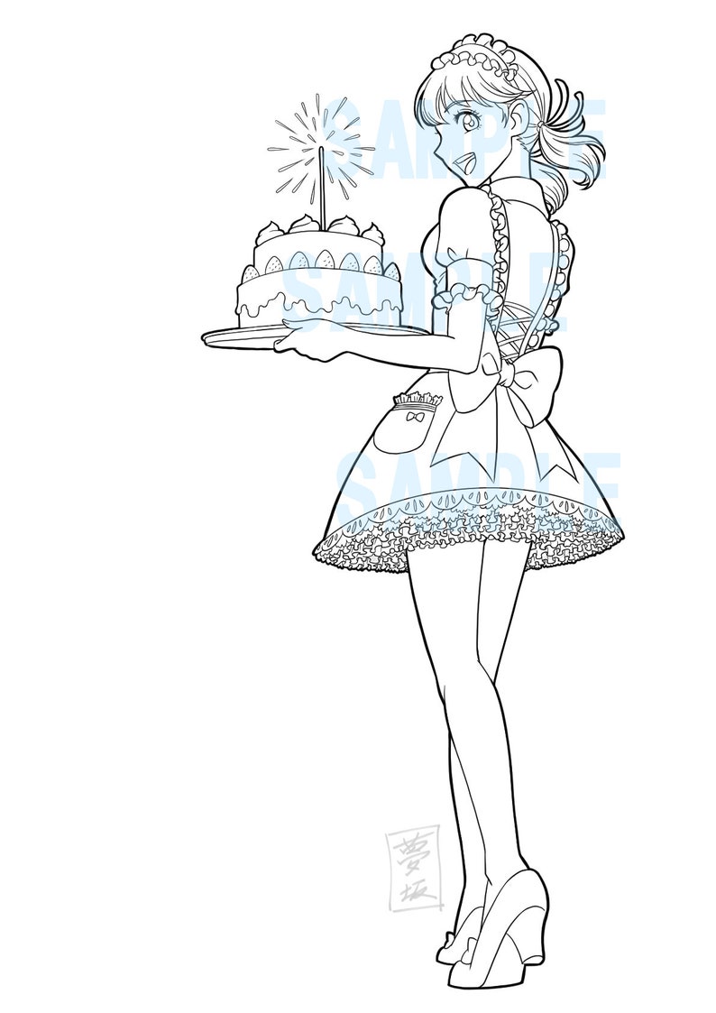 Cafe waitress coloring page | Etsy
