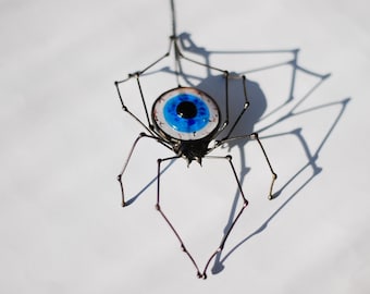 Stained glass spider With eye Stained glass wall hanging Fusing glass Gothic home decor Stained glass window hanging Stain glass suncatcher
