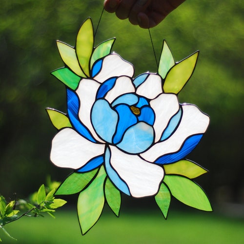 Peony Stained Glass Window Hangings Gift Custom Stained Glass Etsy