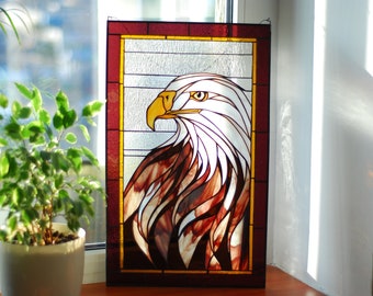 Stained glass eagle Stained glass panel Stain glass suncatchers Stain glass bird Stained glass window hangings Large stain glass Ukraine art