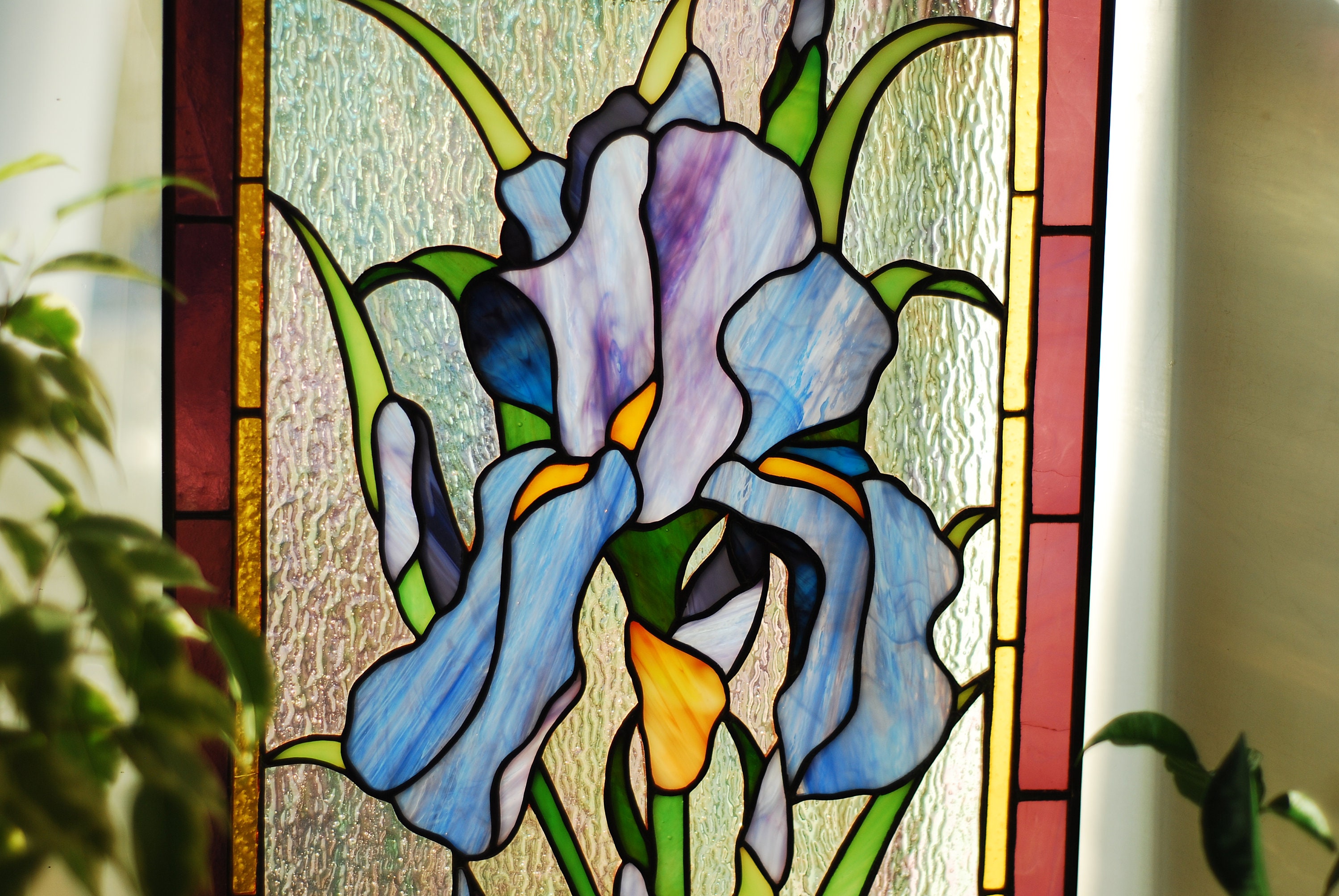 Purple iris Stained glass window panel Stained glass window Etsy