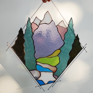 Mountain stained glass Mothers day gifts Custom stained glass Stained glass window hanging Stained glass panel Stained glass mountain