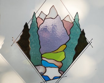 Mountain stained glass Mothers day gifts Custom stained glass Stained glass window hanging Stained glass panel Stained glass mountain