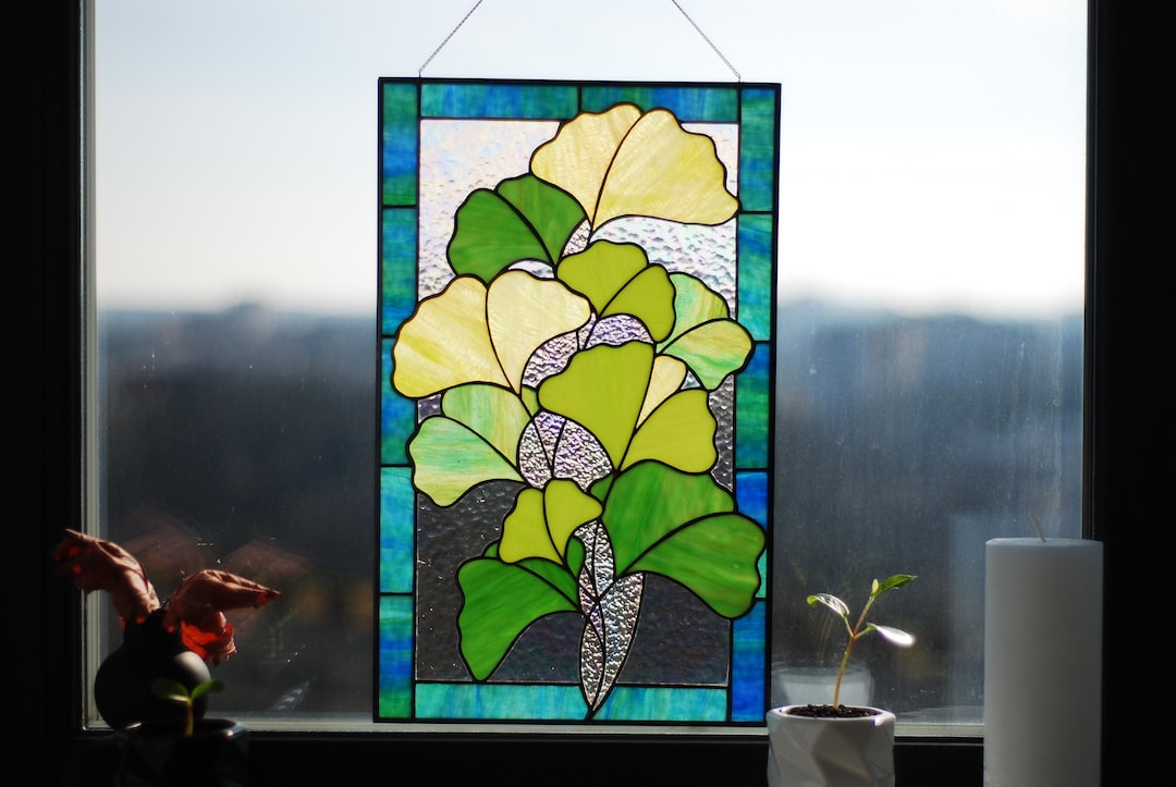 アンティークガラス ステンドグラス パネル 「Leaf(リーフ