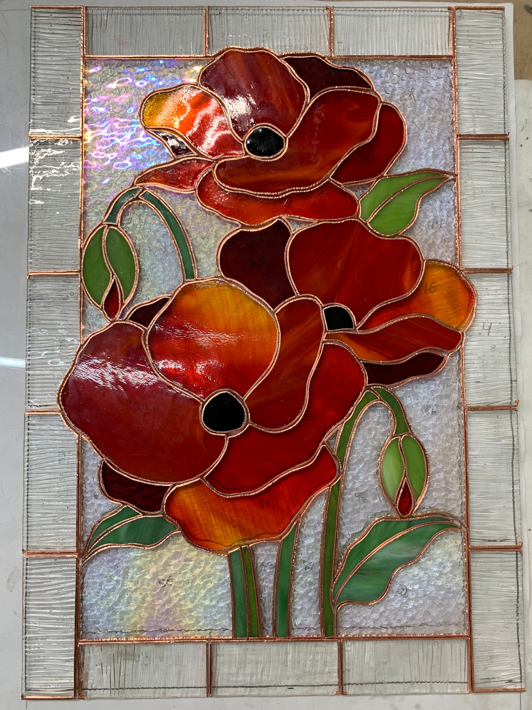 Stained Glass Panel Poppies Stained Glass Window Hanging Red - Etsy