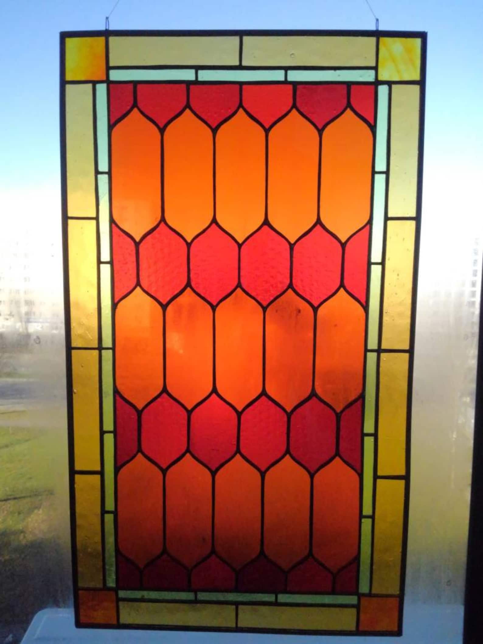 Stained Glass Geometric Stained Glass Panel Stained Glass Etsy