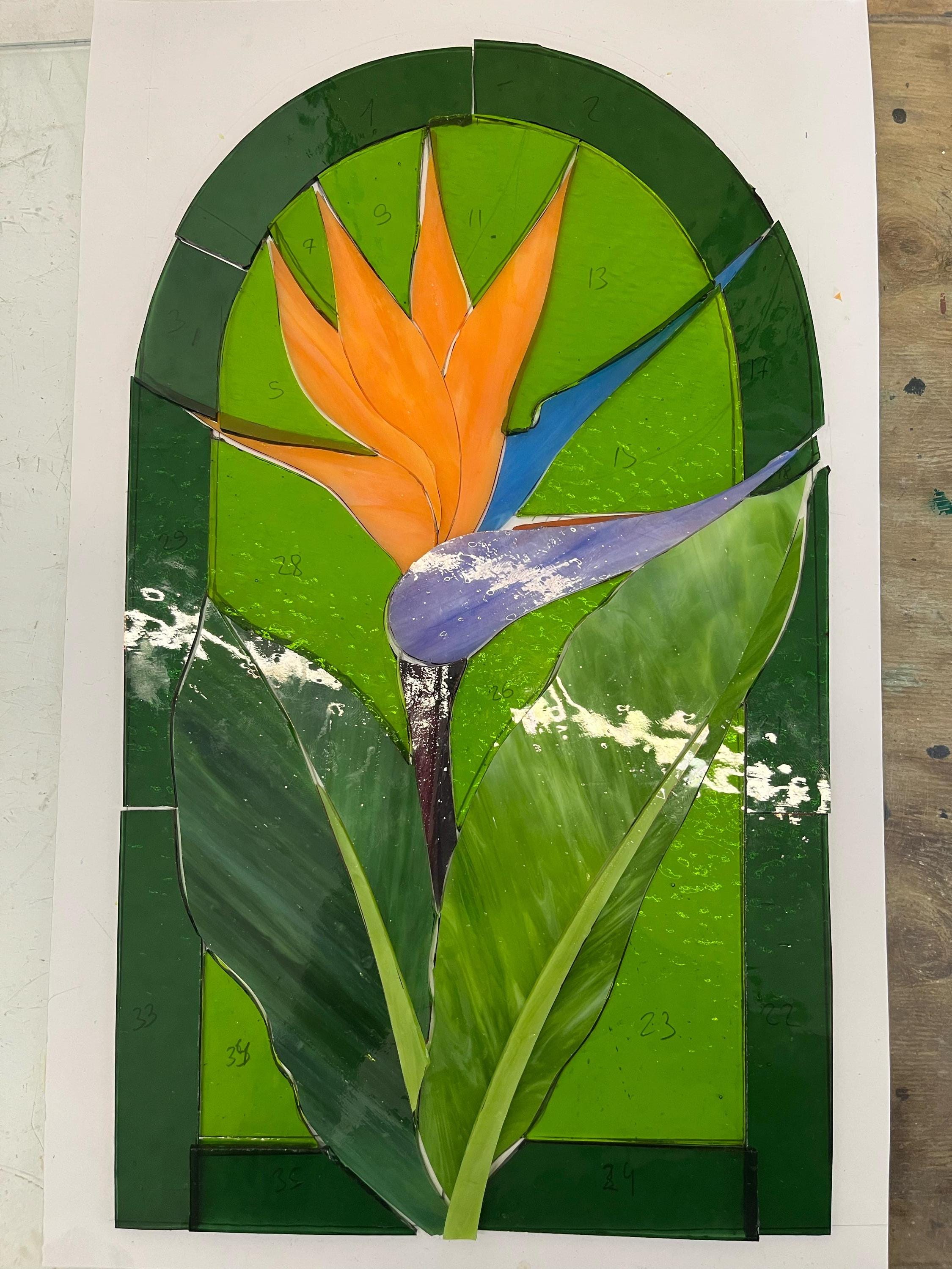 Bird of Paradise Stained Glass Panel, Tropical Floral Suncatcher ...