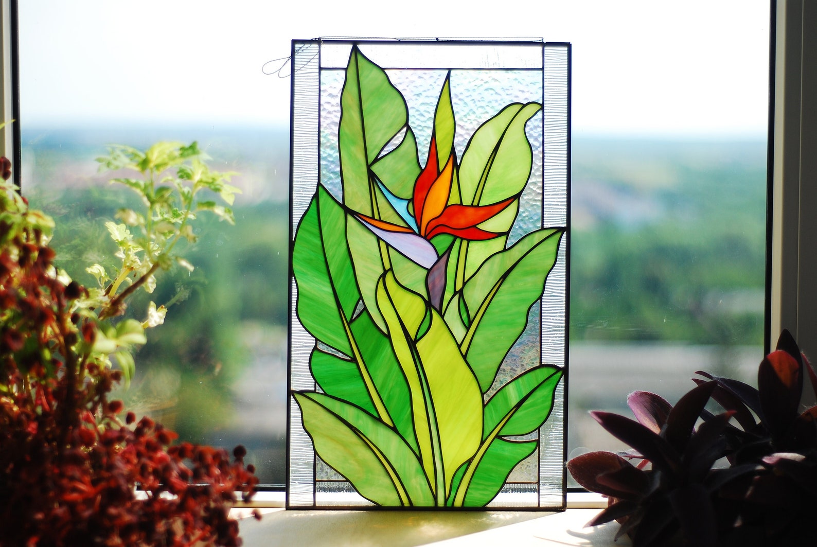 Handmade Bird of Paradise Window Hanging 11x16.5 In, Hand-cut Stained ...