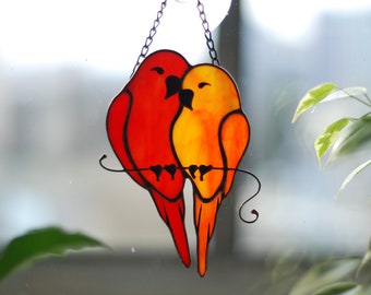 Stained glass parrot Christmas gift Stained glass suncatcher Stained glass window hanging Stained glass garden decor Stained glass bird