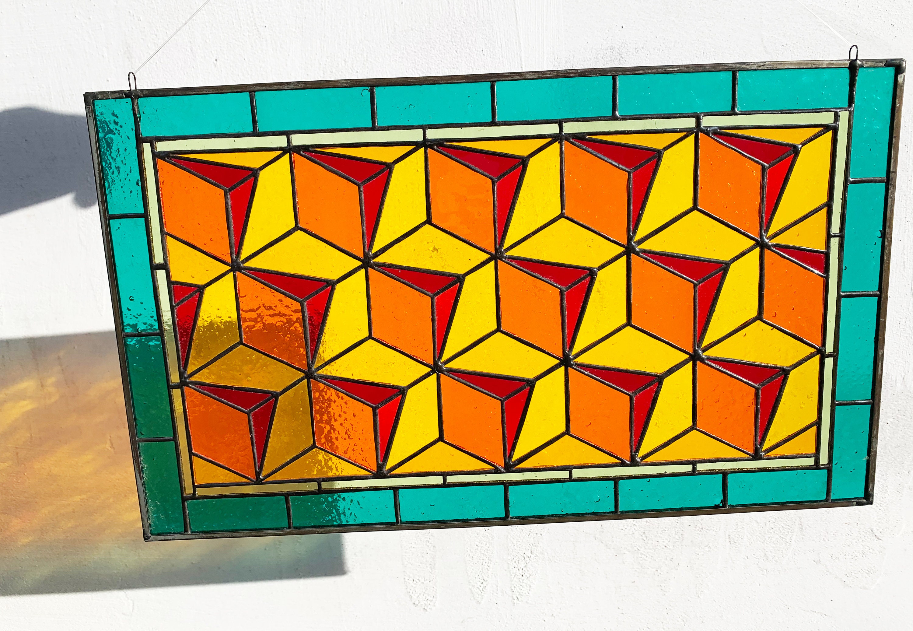 Stained glass geometric Stained glass panel Stained glass Etsy