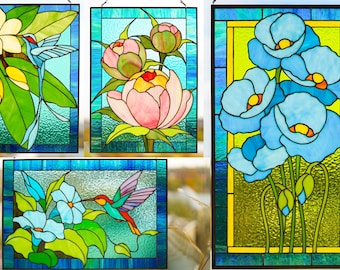 ステンドグラス　Glass　Leaves Stained Glass Ginkgo Biloba Panel 10x16 inch. Botanical Window